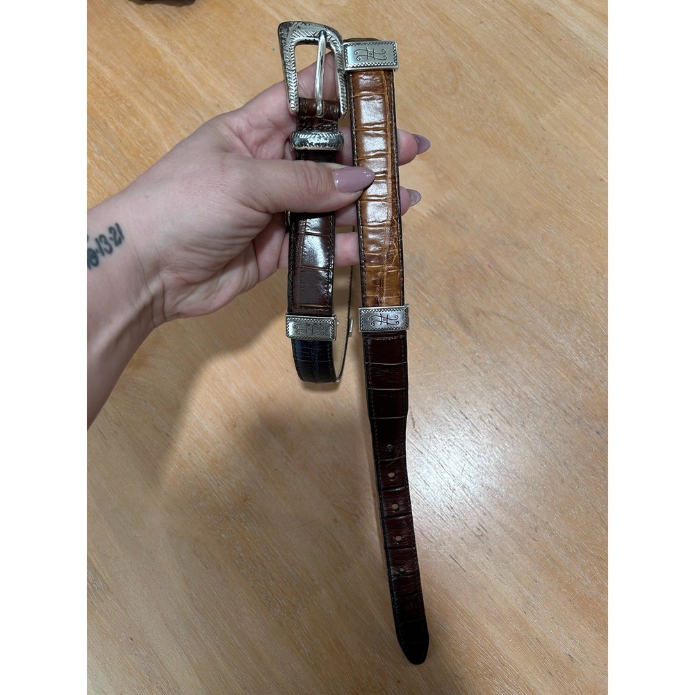 Brighton Womens Patchwork Croc Embossed Leather Western Belt Brown Black Red M‎